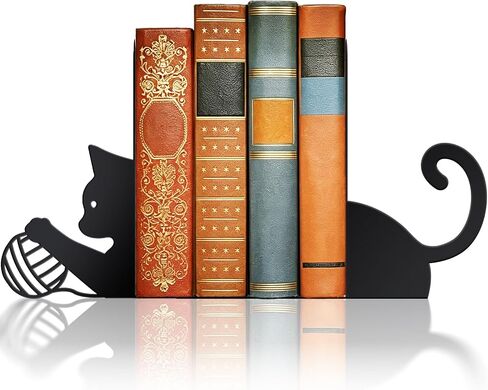 Metal Cat Decorative Bookends, Cute Cat Book Ends for Shelves, Heavy Duty Metal Book Stoppers for Desk, Home Office & Bookshelf Decor, Decorative Gift for Cat Lovers,1 Pair, Black in Saudi Arabia