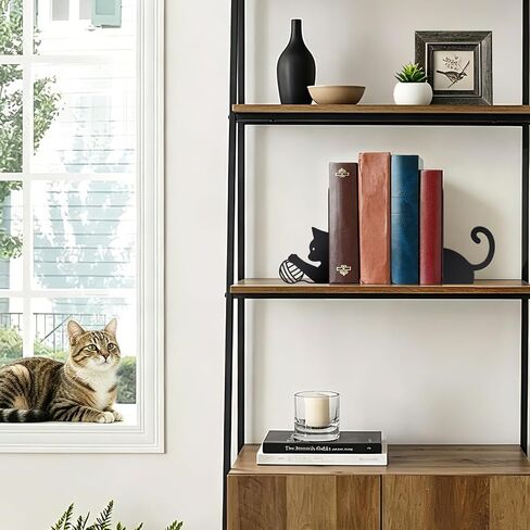 Metal Cat Decorative Bookends, Cute Cat Book Ends for Shelves, Heavy Duty Metal Book Stoppers for Desk, Home Office & Bookshelf Decor, Decorative Gift for Cat Lovers,1 Pair, Black in Saudi Arabia