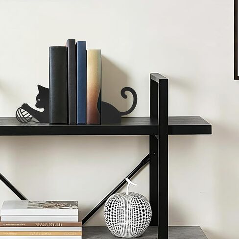 Metal Cat Decorative Bookends, Cute Cat Book Ends for Shelves, Heavy Duty Metal Book Stoppers for Desk, Home Office & Bookshelf Decor, Decorative Gift for Cat Lovers,1 Pair, Black in Saudi Arabia