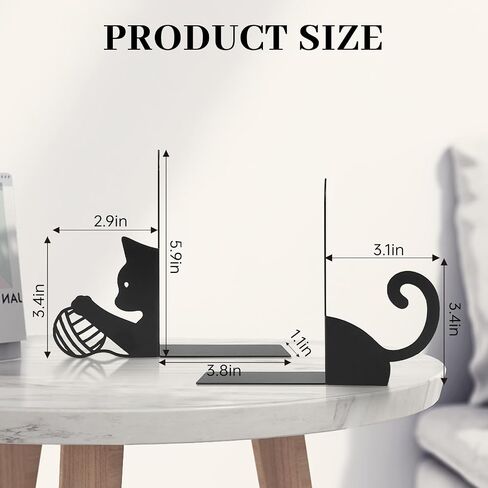 Metal Cat Decorative Bookends, Cute Cat Book Ends for Shelves, Heavy Duty Metal Book Stoppers for Desk, Home Office & Bookshelf Decor, Decorative Gift for Cat Lovers,1 Pair, Black in Saudi Arabia