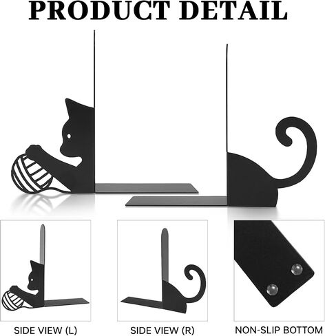 Metal Cat Decorative Bookends, Cute Cat Book Ends for Shelves, Heavy Duty Metal Book Stoppers for Desk, Home Office & Bookshelf Decor, Decorative Gift for Cat Lovers,1 Pair, Black in Saudi Arabia