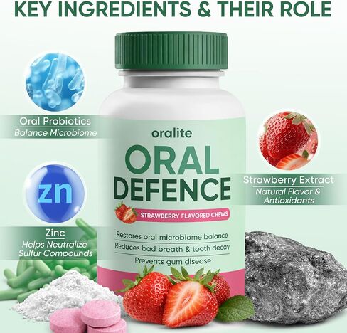 ARSYCHLL Oracare Oral Defence, Oral Probiotics Supplement for Bad Breath & Gum Care. Fresh Breath, Gum Health & Daily Hygiene Support, Dry Mouth, Strawberry Flavor, 60 Lozenges (1) in Kuwait
