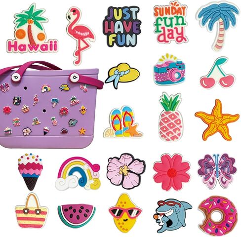 20 Pcs Washable Charm for Bogg Bags Accessories - Decorative Insert Accessories for Beach Tote Bags, Compatible with Small, Medium, Large, Baby & Mini Bogg Bags and Other Rubber Totes in Saudi Arabia