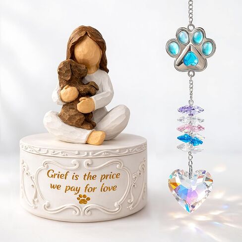 Pet Memorial Gifts for Dogs - Loss of Pet Sympathy Gift Dog, Keepsake Trinket Box with Guardian Angel Figurine, Crystal Suncatcher Included, Remembrance Gift for Pet Loss Pet Fur Keepsake | pet fur keepsake in Saudi Arabia