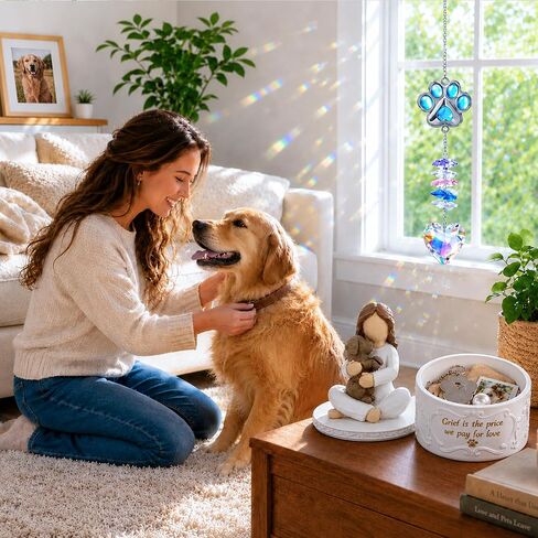 Pet Memorial Gifts for Dogs - Loss of Pet Sympathy Gift Dog, Keepsake Trinket Box with Guardian Angel Figurine, Crystal Suncatcher Included, Remembrance Gift for Pet Loss Pet Fur Keepsake | pet fur keepsake in Saudi Arabia