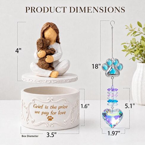 Pet Memorial Gifts for Dogs - Loss of Pet Sympathy Gift Dog, Keepsake Trinket Box with Guardian Angel Figurine, Crystal Suncatcher Included, Remembrance Gift for Pet Loss Pet Fur Keepsake | pet fur keepsake in Saudi Arabia