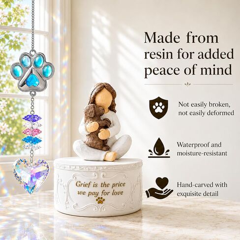 Pet Memorial Gifts for Dogs - Loss of Pet Sympathy Gift Dog, Keepsake Trinket Box with Guardian Angel Figurine, Crystal Suncatcher Included, Remembrance Gift for Pet Loss Pet Fur Keepsake | pet fur keepsake in Saudi Arabia