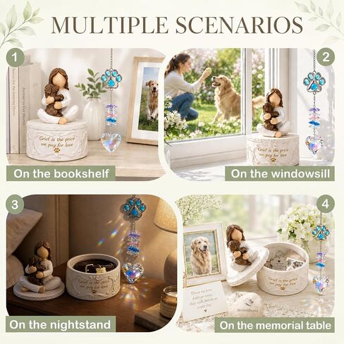 Pet Memorial Gifts for Dogs - Loss of Pet Sympathy Gift Dog, Keepsake Trinket Box with Guardian Angel Figurine, Crystal Suncatcher Included, Remembrance Gift for Pet Loss Pet Fur Keepsake | pet fur keepsake in Saudi Arabia