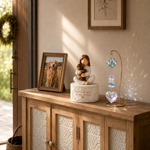 Pet Memorial Gifts for Dogs - Loss of Pet Sympathy Gift Dog, Keepsake Trinket Box with Guardian Angel Figurine, Crystal Suncatcher Included, Remembrance Gift for Pet Loss Pet Fur Keepsake | pet fur keepsake in Saudi Arabia