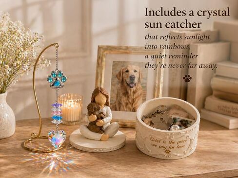 Pet Memorial Gifts for Dogs - Loss of Pet Sympathy Gift Dog, Keepsake Trinket Box with Guardian Angel Figurine, Crystal Suncatcher Included, Remembrance Gift for Pet Loss Pet Fur Keepsake | pet fur keepsake in Saudi Arabia