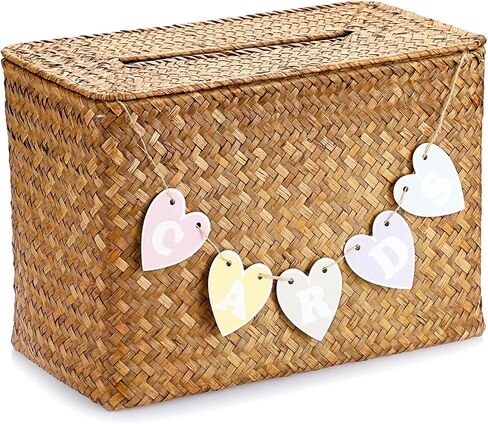 Hipiwe Handwoven Decorative Wedding Card Basket Card Receiving Box with Slot for Bridal Shower Retirement Anniversaries Decorative Card Holder, Caramel Color in Saudi Arabia
