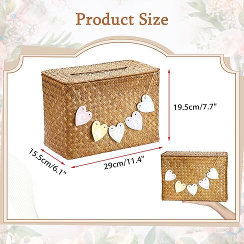 Hipiwe Handwoven Decorative Wedding Card Basket Card Receiving Box with Slot for Bridal Shower Retirement Anniversaries Decorative Card Holder, Caramel Color in Saudi Arabia