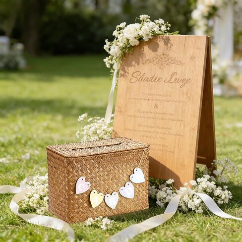 Hipiwe Handwoven Decorative Wedding Card Basket Card Receiving Box with Slot for Bridal Shower Retirement Anniversaries Decorative Card Holder, Caramel Color in Saudi Arabia