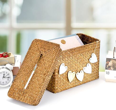 Hipiwe Handwoven Decorative Wedding Card Basket Card Receiving Box with Slot for Bridal Shower Retirement Anniversaries Decorative Card Holder, Caramel Color in Saudi Arabia