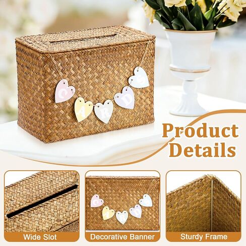 Hipiwe Handwoven Decorative Wedding Card Basket Card Receiving Box with Slot for Bridal Shower Retirement Anniversaries Decorative Card Holder, Caramel Color in Saudi Arabia