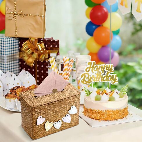 Hipiwe Handwoven Decorative Wedding Card Basket Card Receiving Box with Slot for Bridal Shower Retirement Anniversaries Decorative Card Holder, Caramel Color in Saudi Arabia