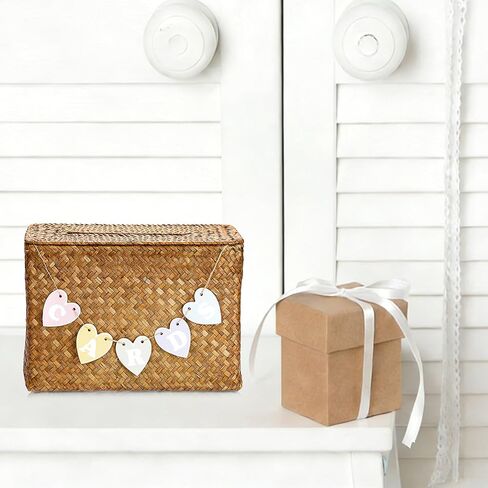 Hipiwe Handwoven Decorative Wedding Card Basket Card Receiving Box with Slot for Bridal Shower Retirement Anniversaries Decorative Card Holder, Caramel Color in Saudi Arabia