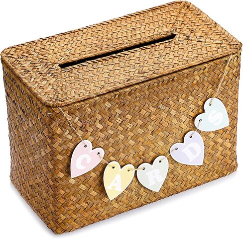Hipiwe Handwoven Decorative Wedding Card Basket Card Receiving Box with Slot for Bridal Shower Retirement Anniversaries Decorative Card Holder, Caramel Color in Saudi Arabia