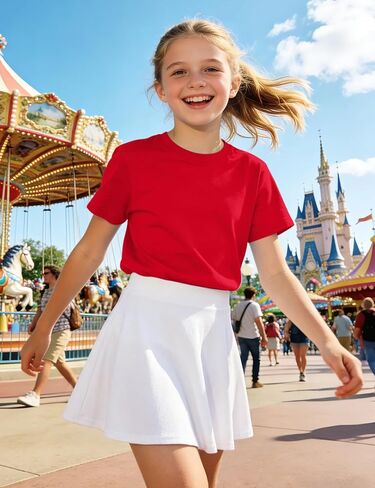 Auranso Girls Shirts Short Sleeve Cotton Kids T-Shirts Plain Basic Tee Clothes Summer Tops for Girls 7-8 Years Red in Saudi Arabia
