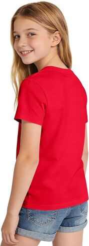 Auranso Girls Shirts Short Sleeve Cotton Kids T-Shirts Plain Basic Tee Clothes Summer Tops for Girls 7-8 Years Red in Saudi Arabia