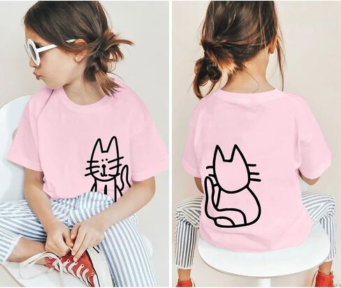 تي شيرت لطيف على شكل قطة للفتيات تي شيرت برسومات جرافيك للأطفال Kawaii مطبوع عليه حيوانات كرتونية تي شيرت كاجوال من القطن بياقة دائرية للصيف in Kuwait