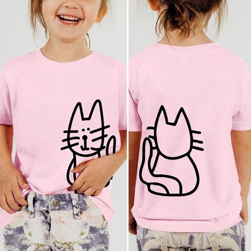 تي شيرت لطيف على شكل قطة للفتيات تي شيرت برسومات جرافيك للأطفال Kawaii مطبوع عليه حيوانات كرتونية تي شيرت كاجوال من القطن بياقة دائرية للصيف in Kuwait