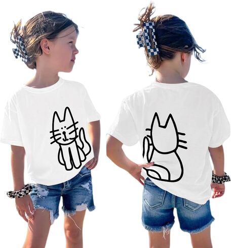 Cute Cat Shirts for Girls Graphic Tees Kids Kawaii Cartoon Animal Print T Shirt Casual Cotton Crewneck Summer Tops in Saudi Arabia