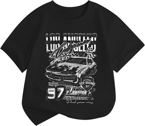 Girl's Graphic Tees Car Racing Shirts for Kids Race Checkered Flag Shirt for Teens Preppy Casual Summer Cotton Tops in Saudi Arabia