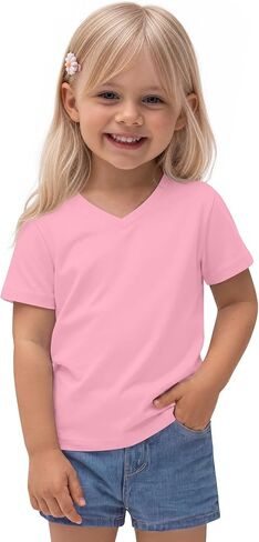Toddler Girls Short Sleeve T-Shirts Soft V-Neck Baby Tees Kids Summer Tops Basic Solid Cute Clothes 18M-5T in Kuwait
