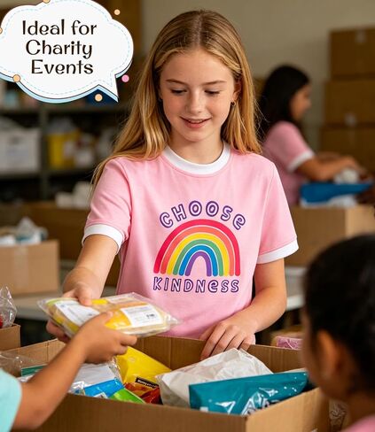 Kids4ever Girls T Shirts 7-14Y Kids Fashion Color Block Graphic Tees Summer Crewneck Casual Tops for Daily & Party in Kuwait