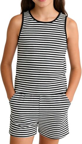 Size 7-14 Girls 2 Piece Outfits Summer Striped Lapel Short Set Cute Teen Girl Clothing Set in Saudi Arabia
