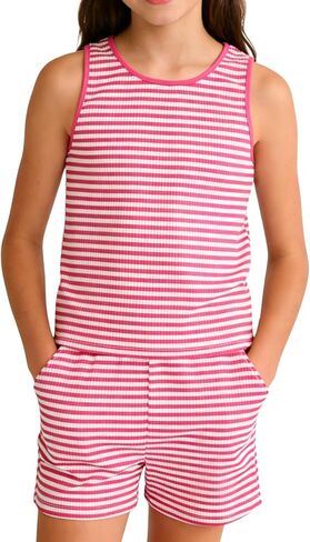 Size 7-14 Girls 2 Piece Outfits Summer Striped Lapel Short Set Cute Teen Girl Clothing Set in Saudi Arabia