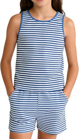 Size 7-14 Girls 2 Piece Outfits Summer Striped Lapel Short Set Cute Teen Girl Clothing Set in Saudi Arabia