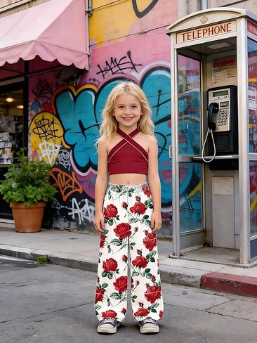Girls Vest and Pants Set 8-12 Years Soft Breathable 2-Piece Elastic Waist for Daily Wear in Kuwait