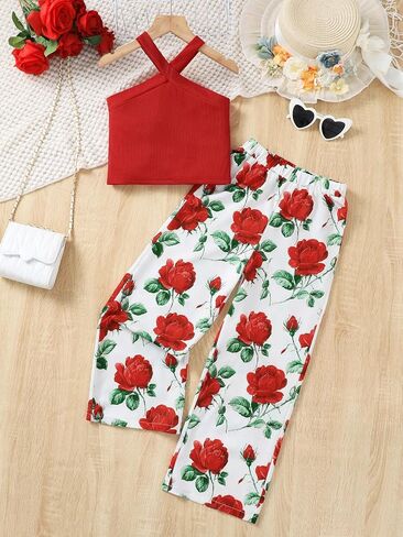 Girls Vest and Pants Set 8-12 Years Soft Breathable 2-Piece Elastic Waist for Daily Wear in Kuwait