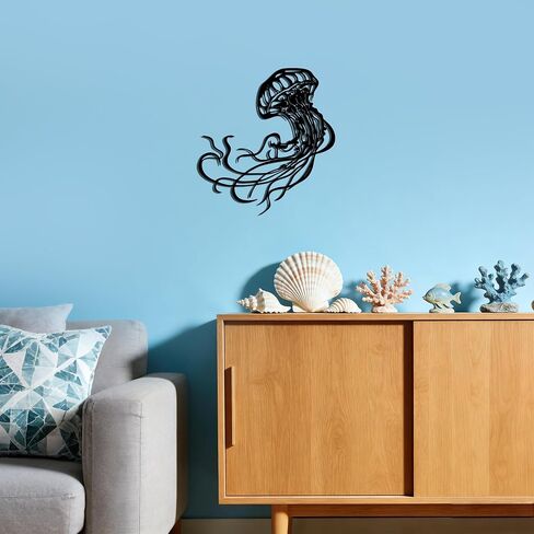 Slickss Metal Fish Wall Art Jellyfish Decor – Under the Sea Decor for Home, Ocean Wall Art, Beach Wall Art with Waterproof & Rust-Proof Coating for Indoor & Outdoor (14" x 13") in Kuwait