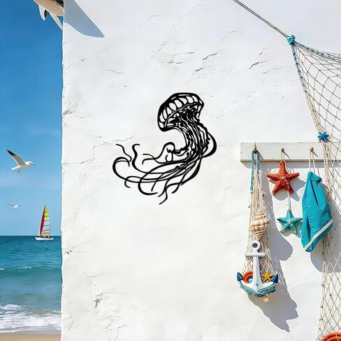 Slickss Metal Fish Wall Art Jellyfish Decor – Under the Sea Decor for Home, Ocean Wall Art, Beach Wall Art with Waterproof & Rust-Proof Coating for Indoor & Outdoor (14" x 13") in Kuwait