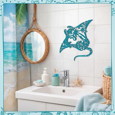 Pelopy Manta Ray Metal Wall Art 13.8inch Gradient Iron Ocean Fish Decor Coastal Ocean Sea Metal Fish Hanging Wall Art Decor for Coastal Farmhouse Beach Themed Rooms in Kuwait