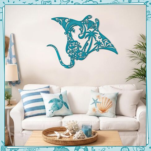 Pelopy Manta Ray Metal Wall Art 13.8inch Gradient Iron Ocean Fish Decor Coastal Ocean Sea Metal Fish Hanging Wall Art Decor for Coastal Farmhouse Beach Themed Rooms in Kuwait