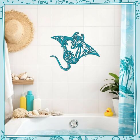 Pelopy Manta Ray Metal Wall Art 13.8inch Gradient Iron Ocean Fish Decor Coastal Ocean Sea Metal Fish Hanging Wall Art Decor for Coastal Farmhouse Beach Themed Rooms in Kuwait