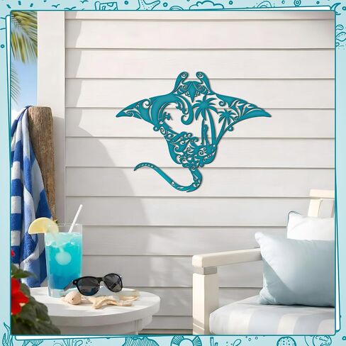 Pelopy Manta Ray Metal Wall Art 13.8inch Gradient Iron Ocean Fish Decor Coastal Ocean Sea Metal Fish Hanging Wall Art Decor for Coastal Farmhouse Beach Themed Rooms in Kuwait