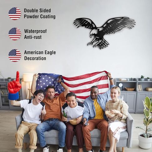 Bald Eagle Metal Wall Art – Black Patriotic Eagle Decor, Metal Wall Hanging for Indoor Outdoor Home, Garage, Man Cave, Rustic Wildlife Gift for Men in Saudi Arabia