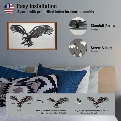 Bald Eagle Metal Wall Art – Black Patriotic Eagle Decor, Metal Wall Hanging for Indoor Outdoor Home, Garage, Man Cave, Rustic Wildlife Gift for Men in Saudi Arabia