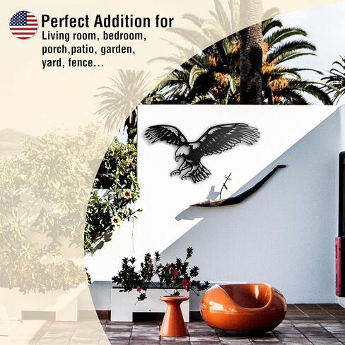 Bald Eagle Metal Wall Art – Black Patriotic Eagle Decor, Metal Wall Hanging for Indoor Outdoor Home, Garage, Man Cave, Rustic Wildlife Gift for Men in Saudi Arabia
