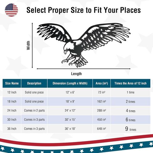 Bald Eagle Metal Wall Art – Black Patriotic Eagle Decor, Metal Wall Hanging for Indoor Outdoor Home, Garage, Man Cave, Rustic Wildlife Gift for Men in Saudi Arabia