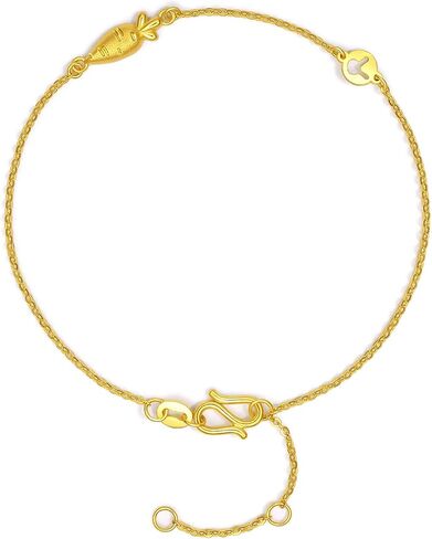 ZHOU LIU FU 24K Gold Bracelet Carrot Link Bracelet Round Rabbit Plate Dainty Jewelry for Women Mom Daughter Lover Birthday Anniversary 6.3-7.5Inch/16+3cm A0710450 in Kuwait