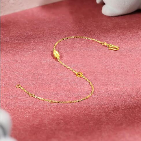 ZHOU LIU FU 24K Gold Bracelet Carrot Link Bracelet Round Rabbit Plate Dainty Jewelry for Women Mom Daughter Lover Birthday Anniversary 6.3-7.5Inch/16+3cm A0710450 in Kuwait