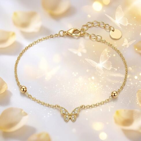 14K Gold Butterfly Bracelets for Women Gold Moissanite Adjustable Chain Bracelet for Her in Saudi Arabia