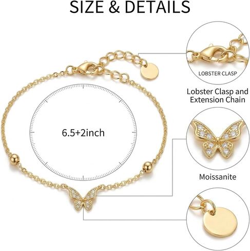 14K Gold Butterfly Bracelets for Women Gold Moissanite Adjustable Chain Bracelet for Her in Saudi Arabia