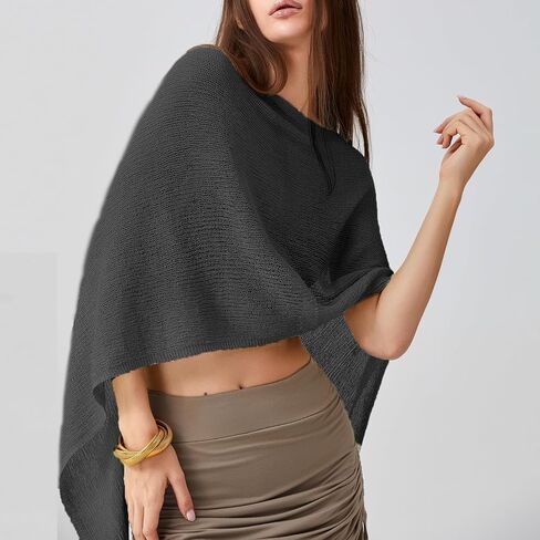 Womens Sheer Knit Poncho Shrug Bolero Sweater Lightweight See Through Shawl Wrap Tops Summer Beach Cover Up in Kuwait